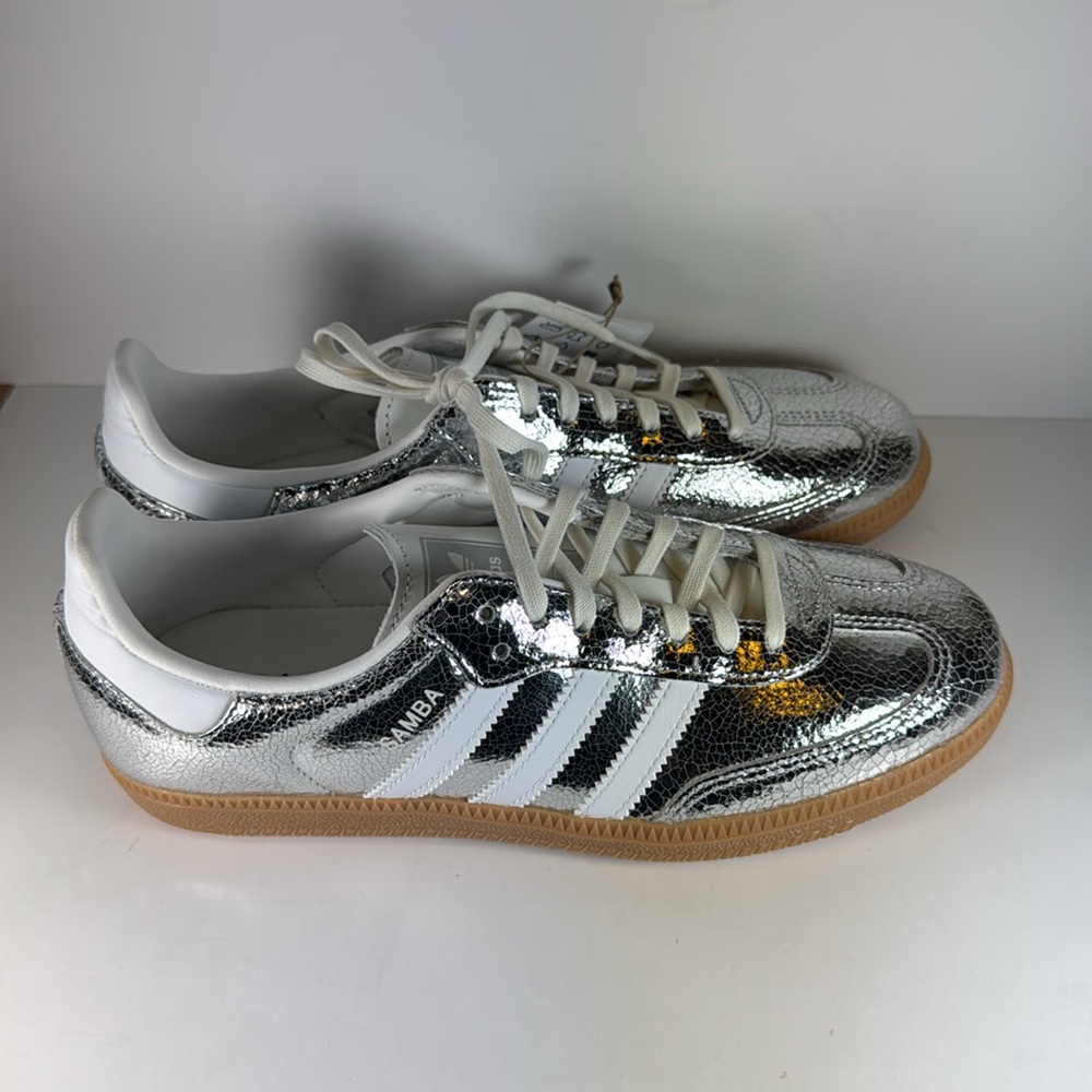 Adidas Samba OG Metallic Silver Cracked Leather Women’s Size 8 Sneakers - Picture 9 of 12